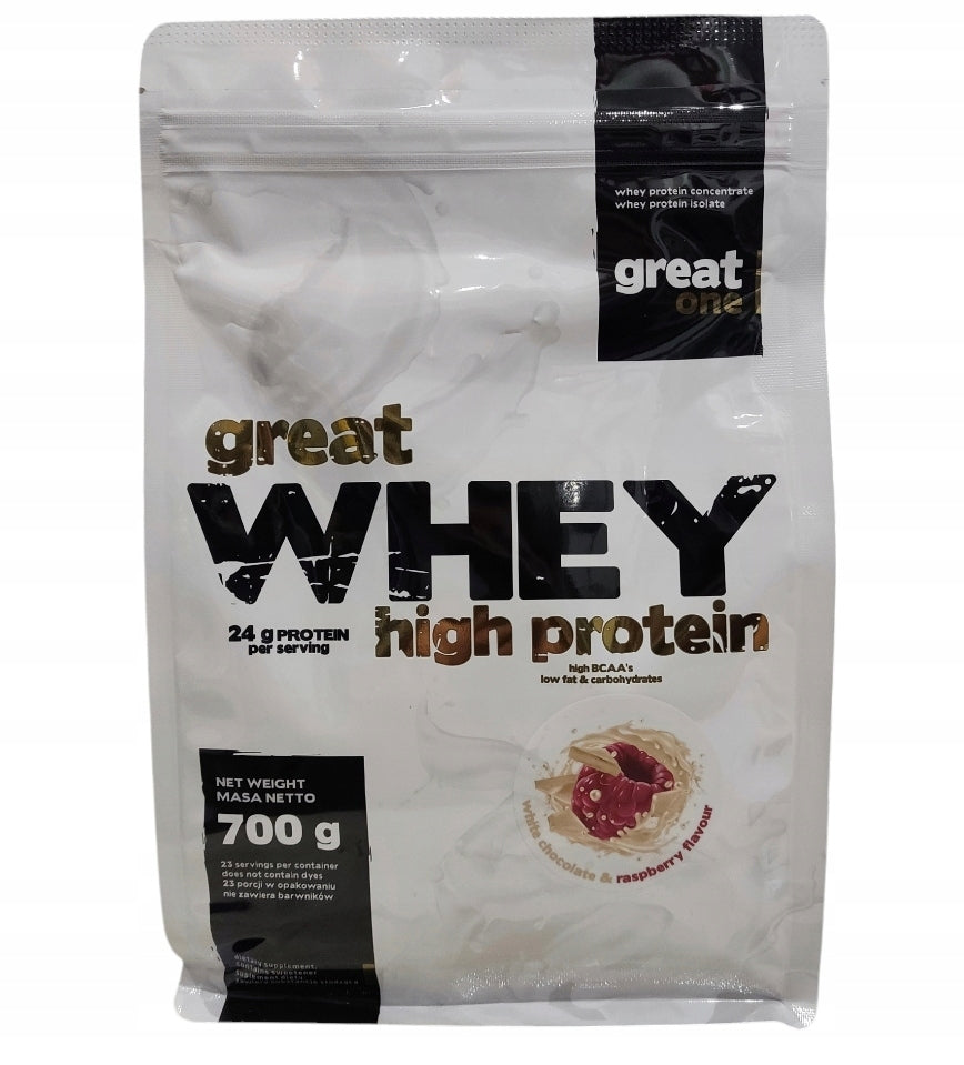 Great Whey High Protein 700g-Great One-MIX WPC and WPI White Chocolate RASPBERRY