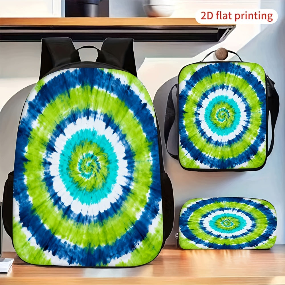 Green Blue Tie Dye Spiral Gradient Backpack Crossbody Bag Stationery Pouch
