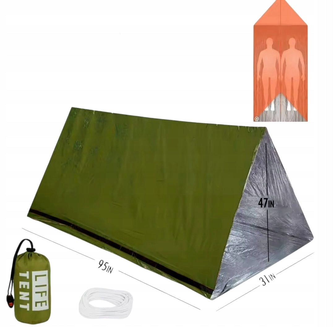 Green EMERGENCY THERMAL Tent LifeTent 2-Person 241x119x79cm