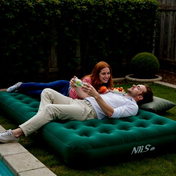 Green Inflatable Hiking Mattress 203x152x22 CM NILS CAMP Color green