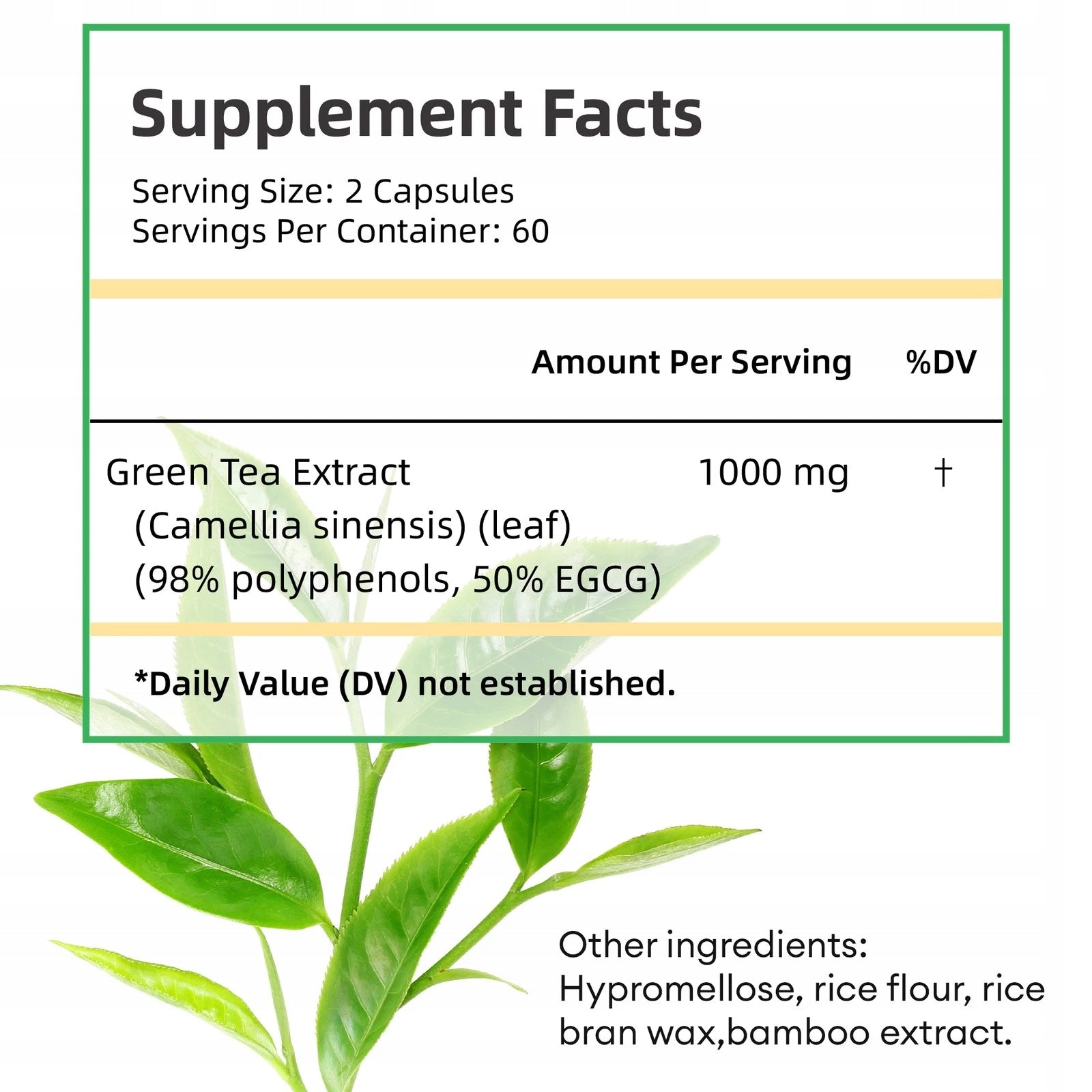 Green Tea Extract - 98% Polyphenols (with EGCG) - Weight Support Expiration date at least 1 year from the date of purchase