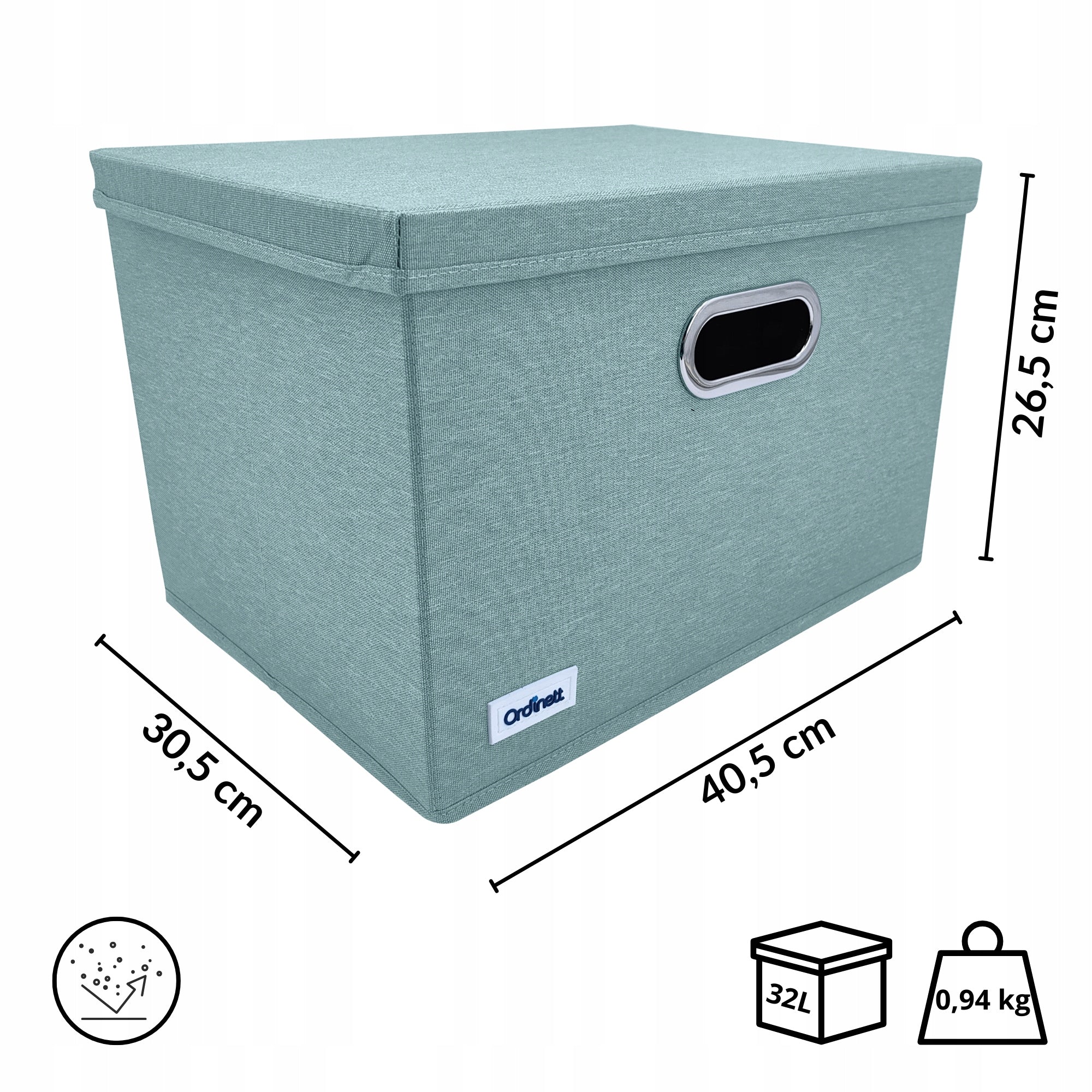 Green box, closet organizer with lid and window, sweaters, towels Brand no brand
