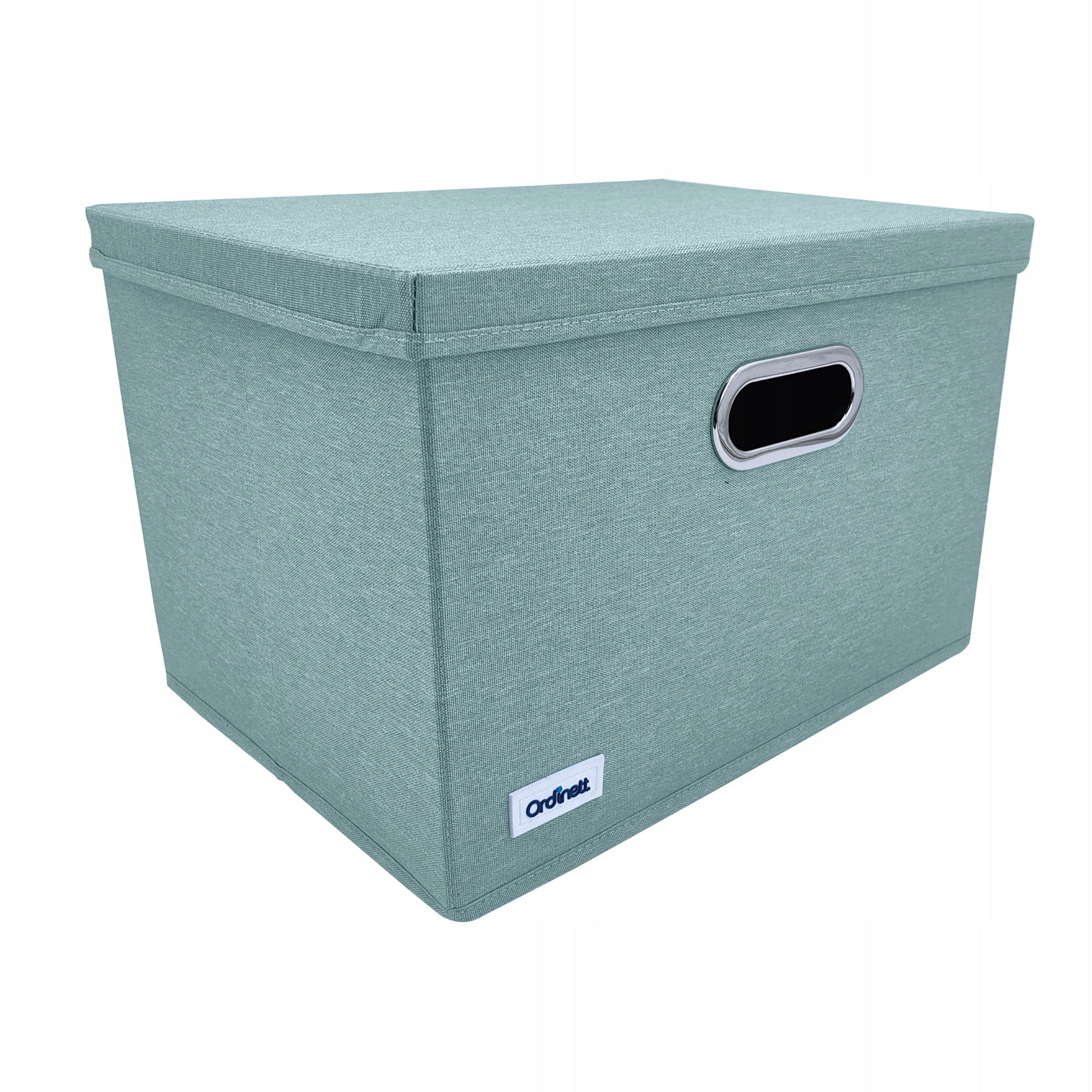Green box, closet organizer with lid and window, sweaters, towels Packaging status original