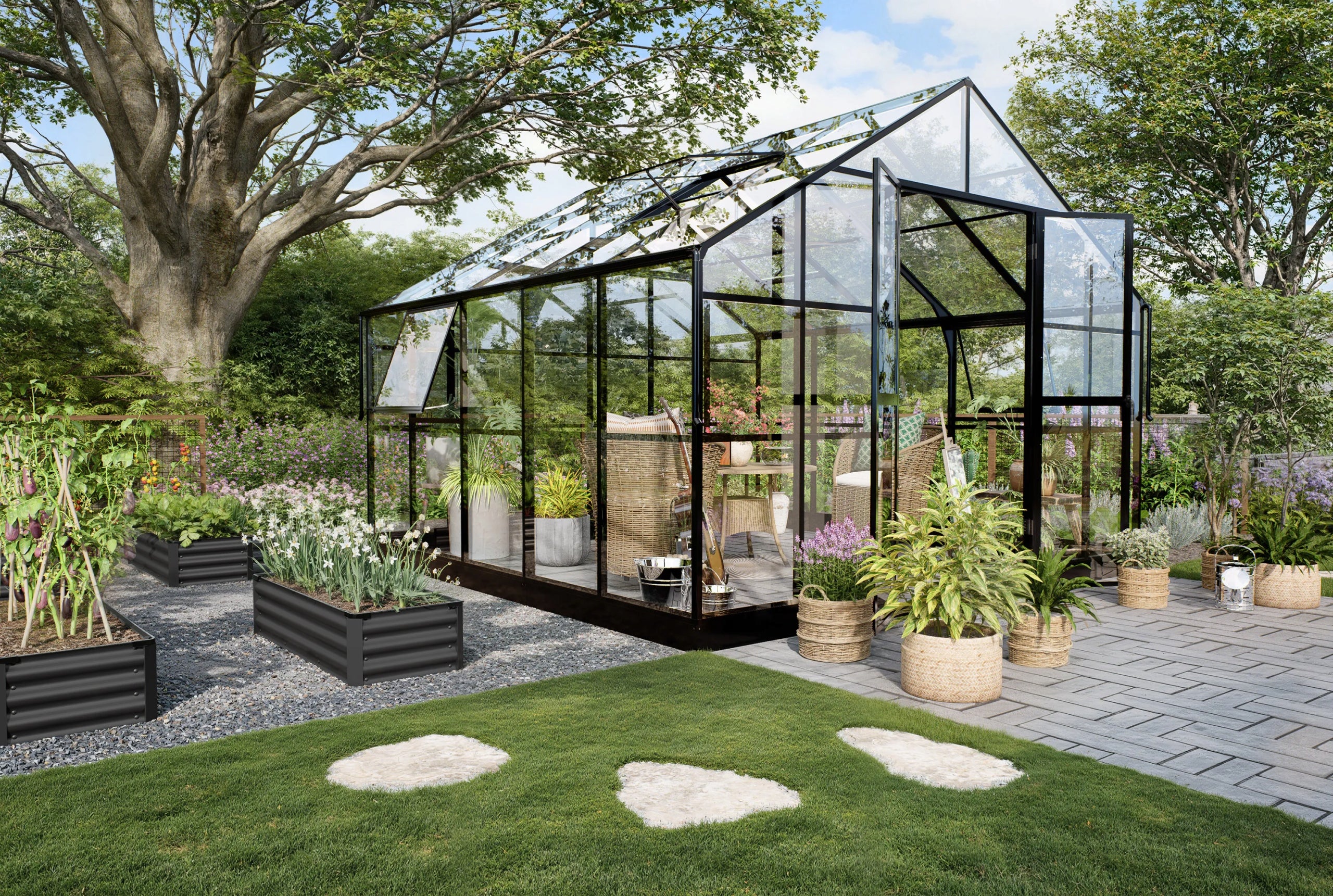 Greenhouse Polycarbonate Garden PREMIUM Solid PC 354x347 cm Black Length 3.47 m
