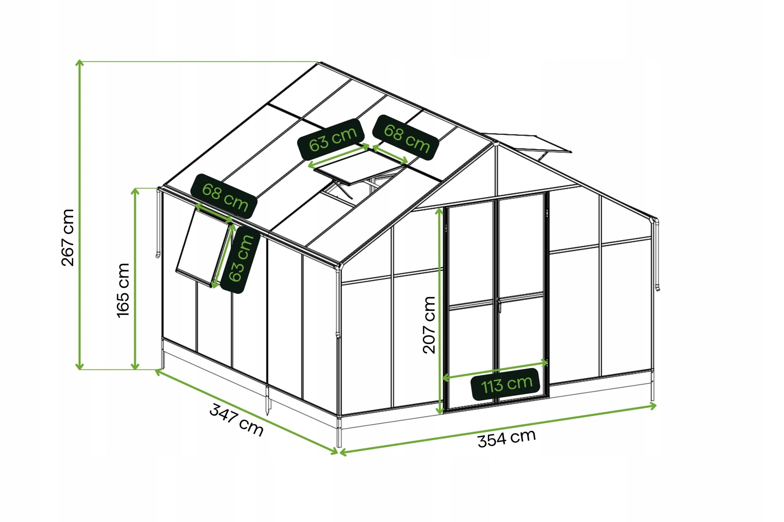 Greenhouse Polycarbonate Garden PREMIUM Solid PC 354x347 cm Black Packaging status original