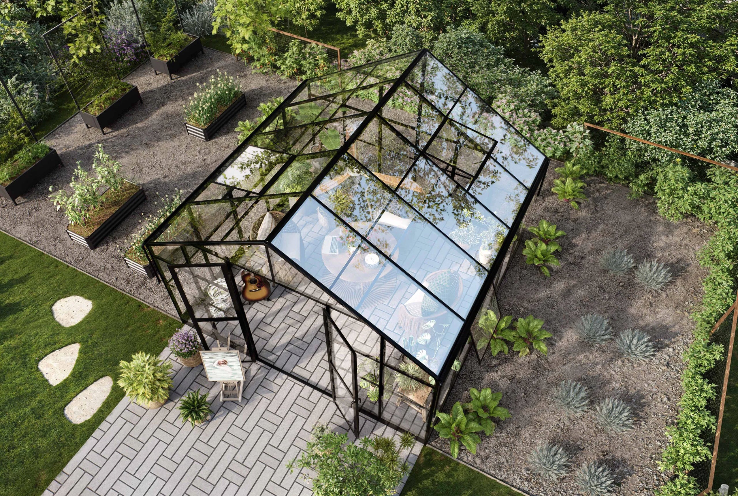Greenhouse Polycarbonate Garden PREMIUM Solid PC 354x347 cm Black Width 3.54 m