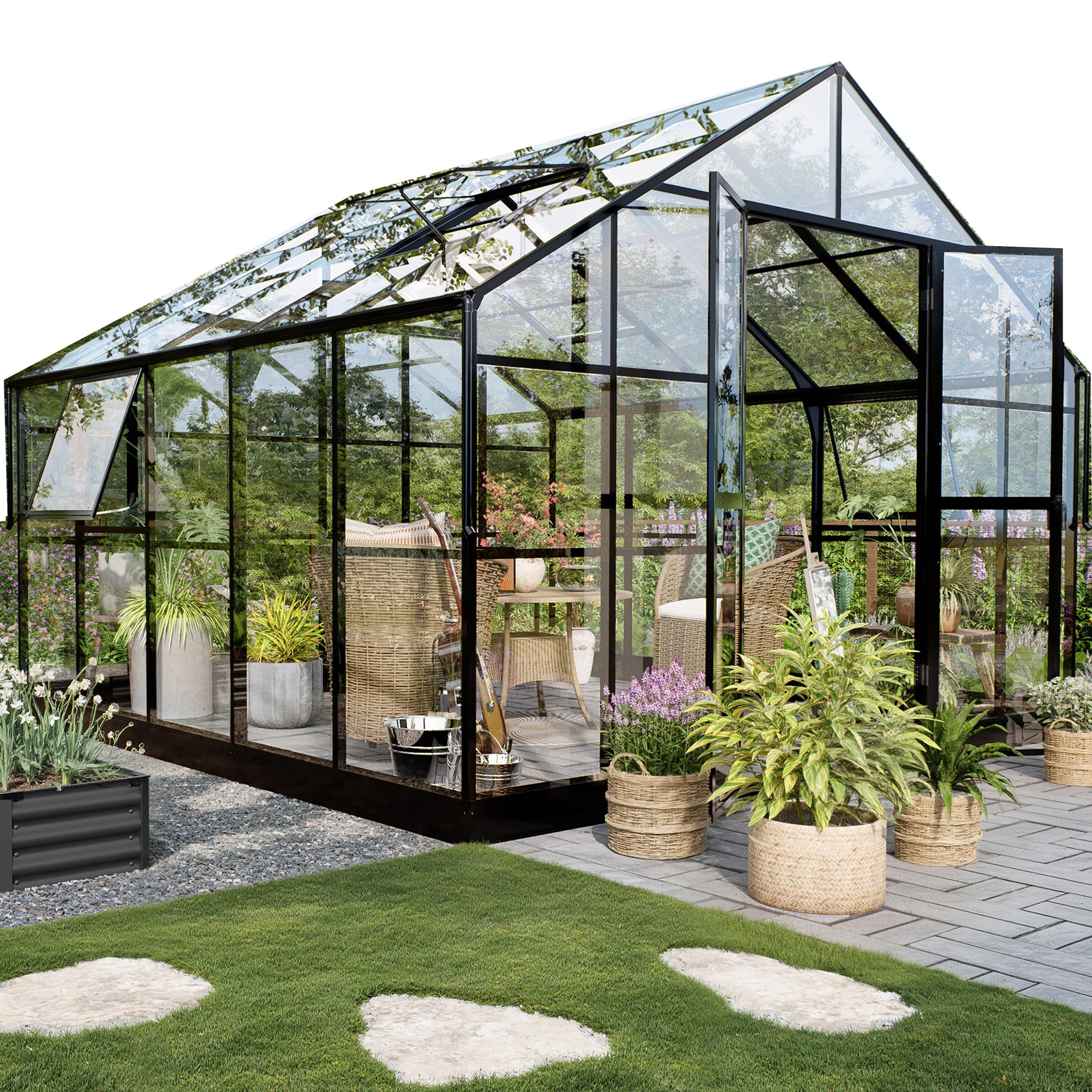 Greenhouse Polycarbonate Garden PREMIUM Solid PC 354x347 cm Black
