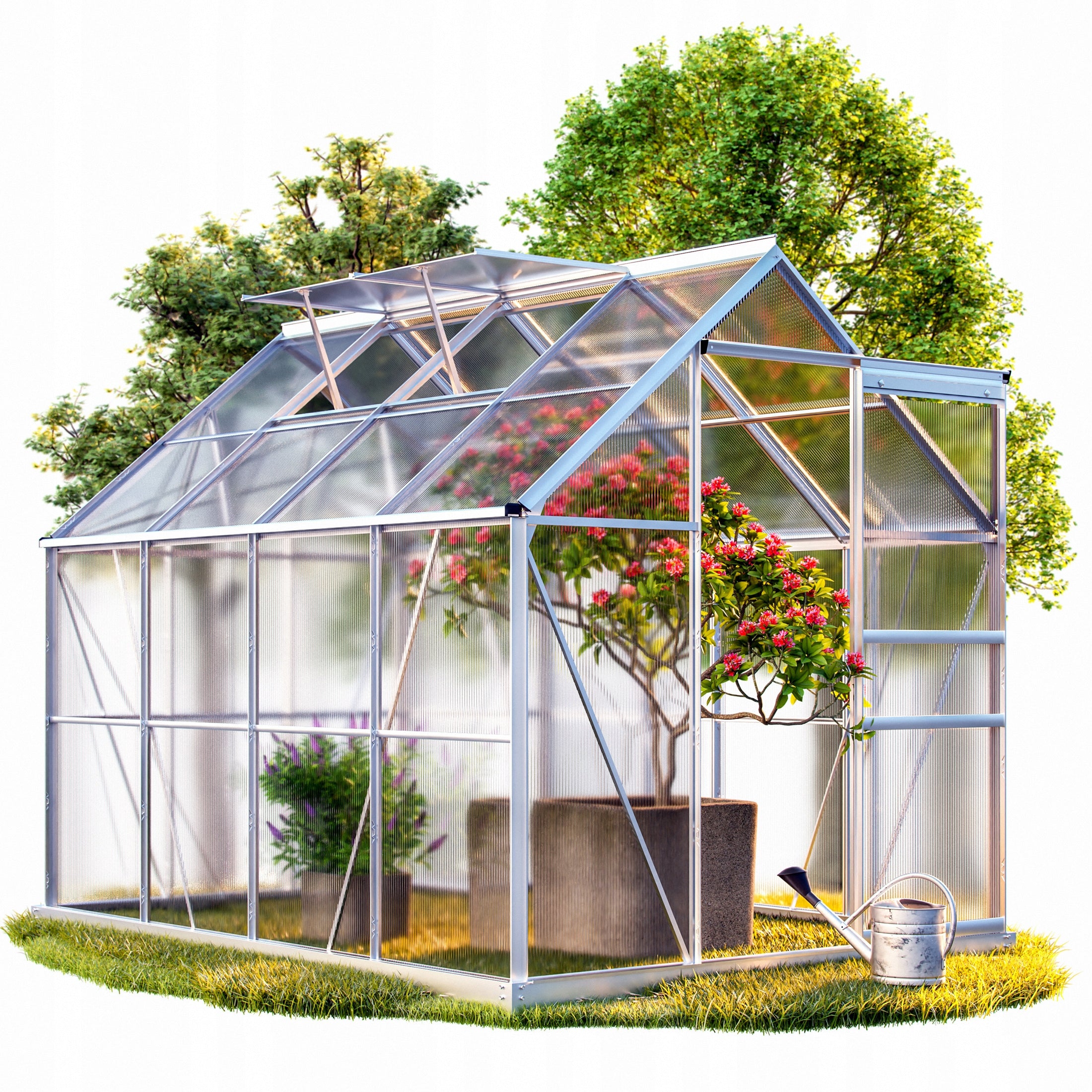 Greenhouse Polycarbonate Garden Tunnel Aluminum Sliding Door Foundation