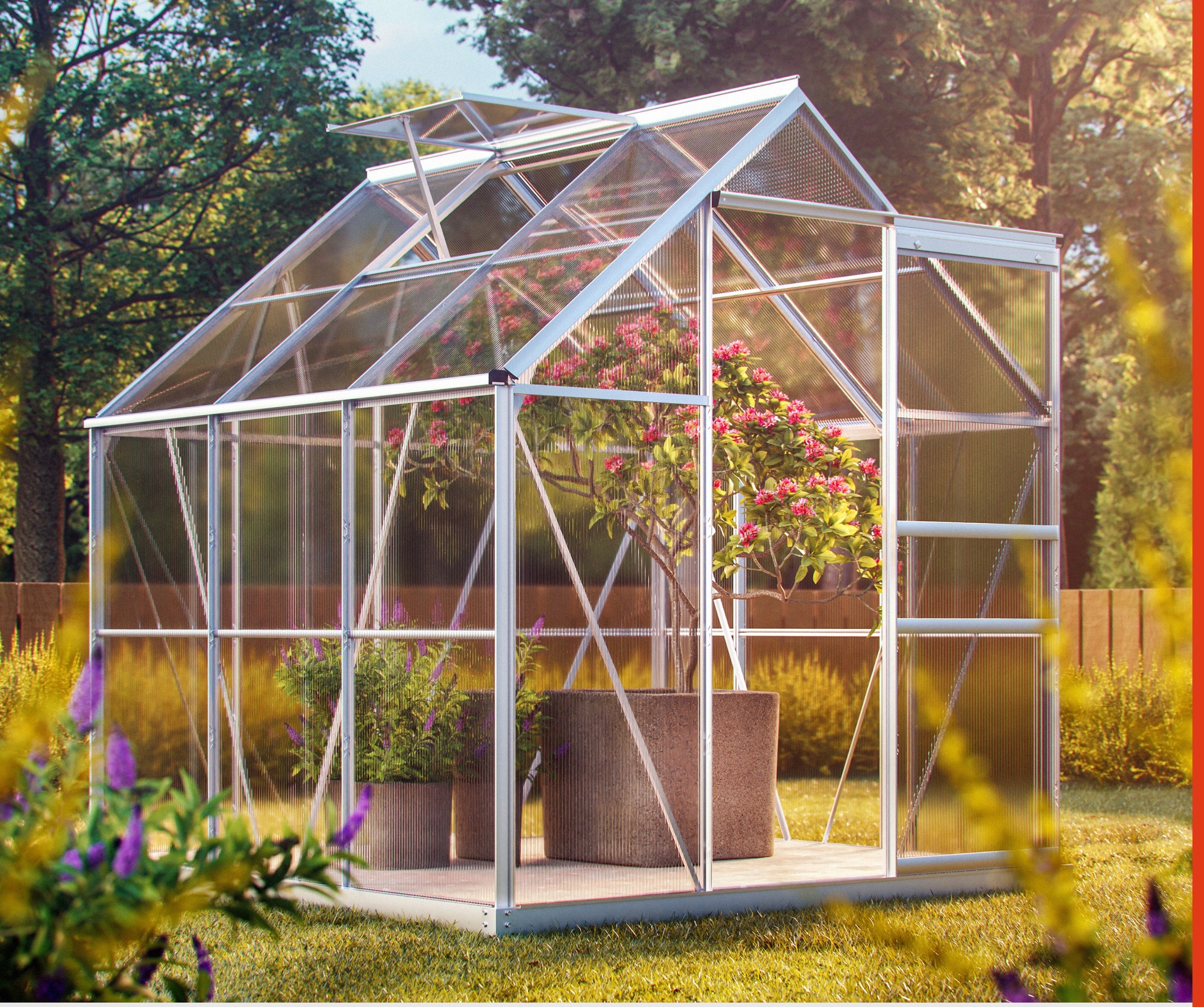 Greenhouse Polycarbonate Garden Tunnel Aluminum Sliding Door Window 3,6m² Manufacturer Gardebruk