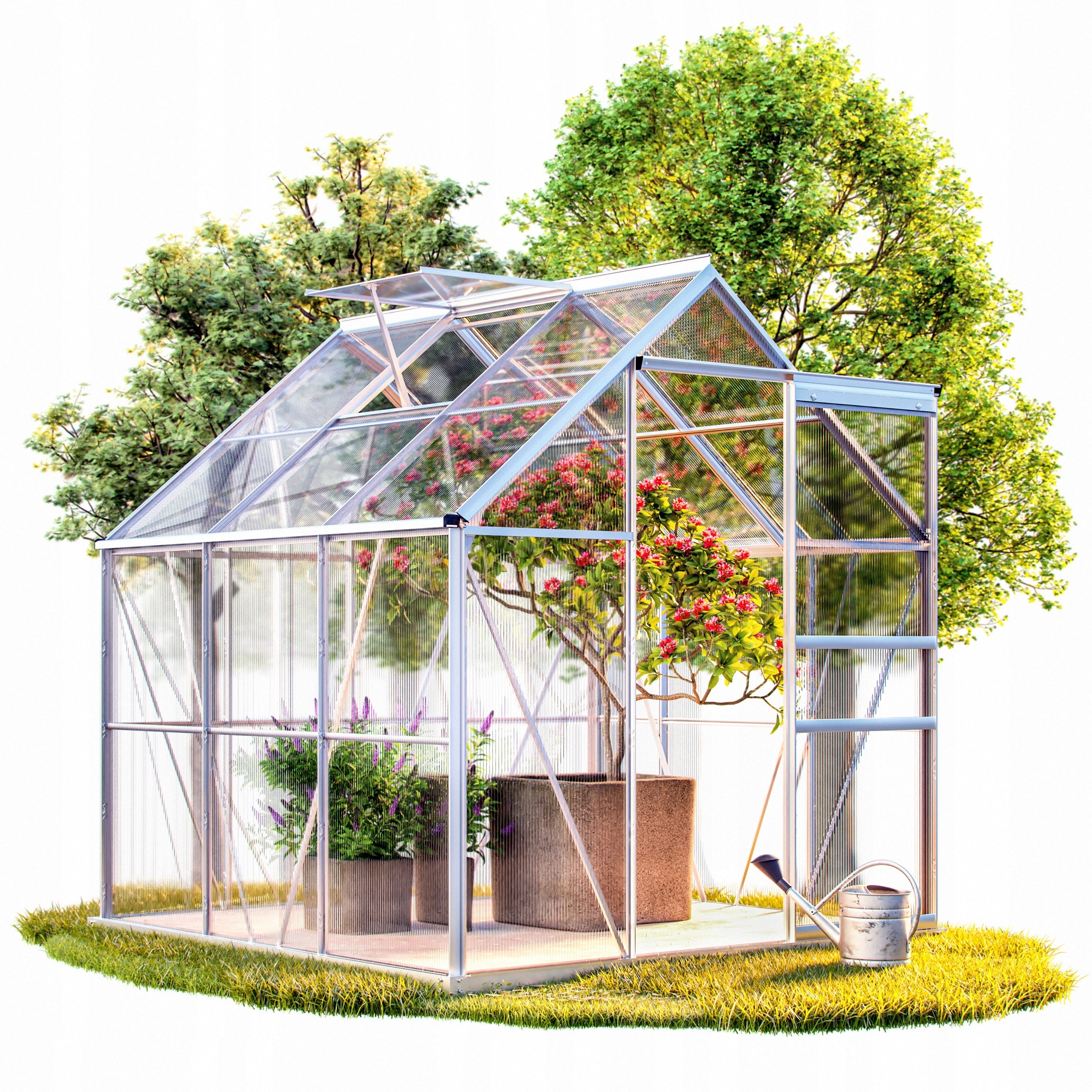 Greenhouse Polycarbonate Garden Tunnel Aluminum Sliding Door Window 3,6m²