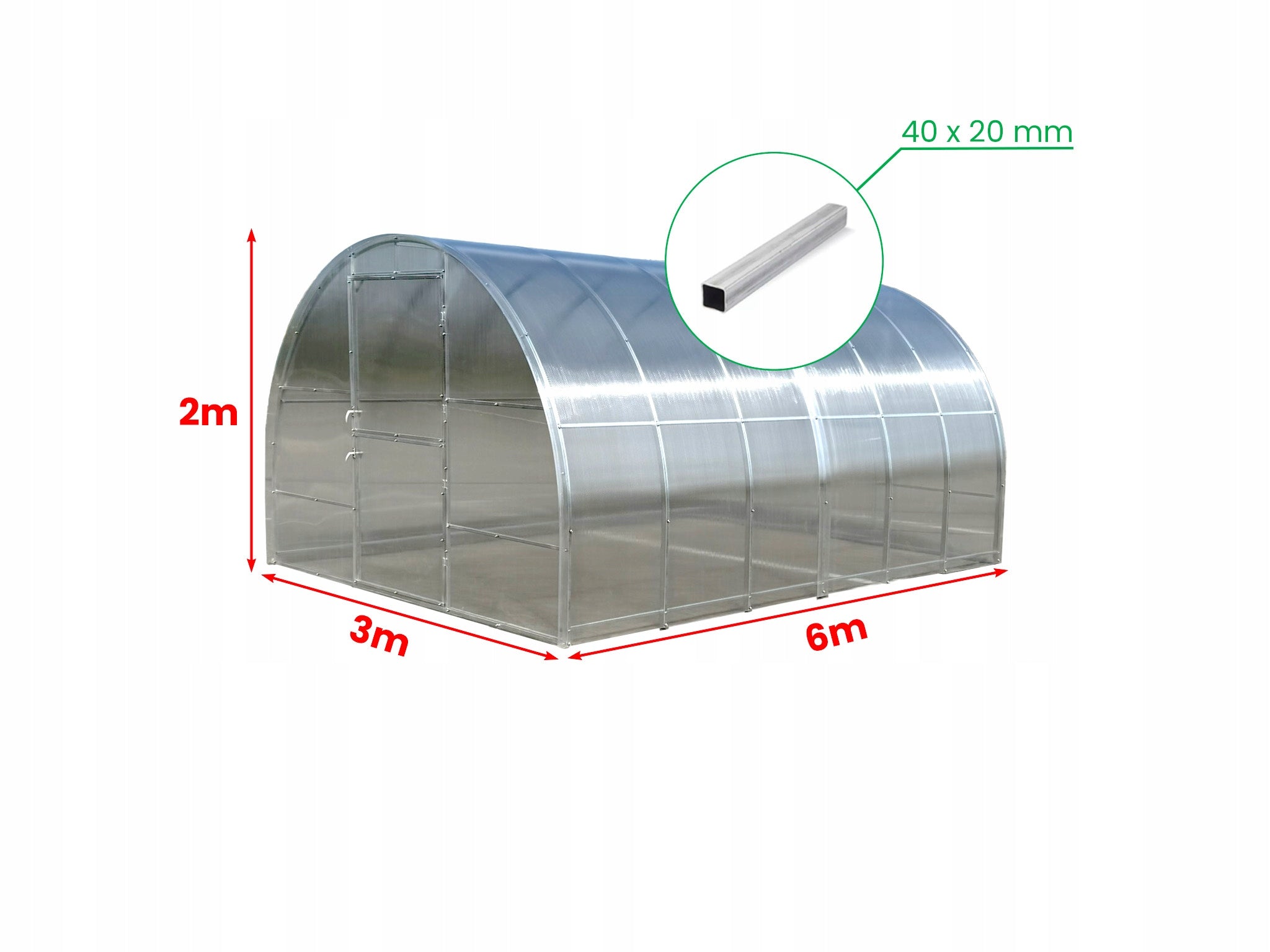 Greenhouse Profimet Strong Went Plus 3x6 m made of polycarbonate 4mm Width 3 m