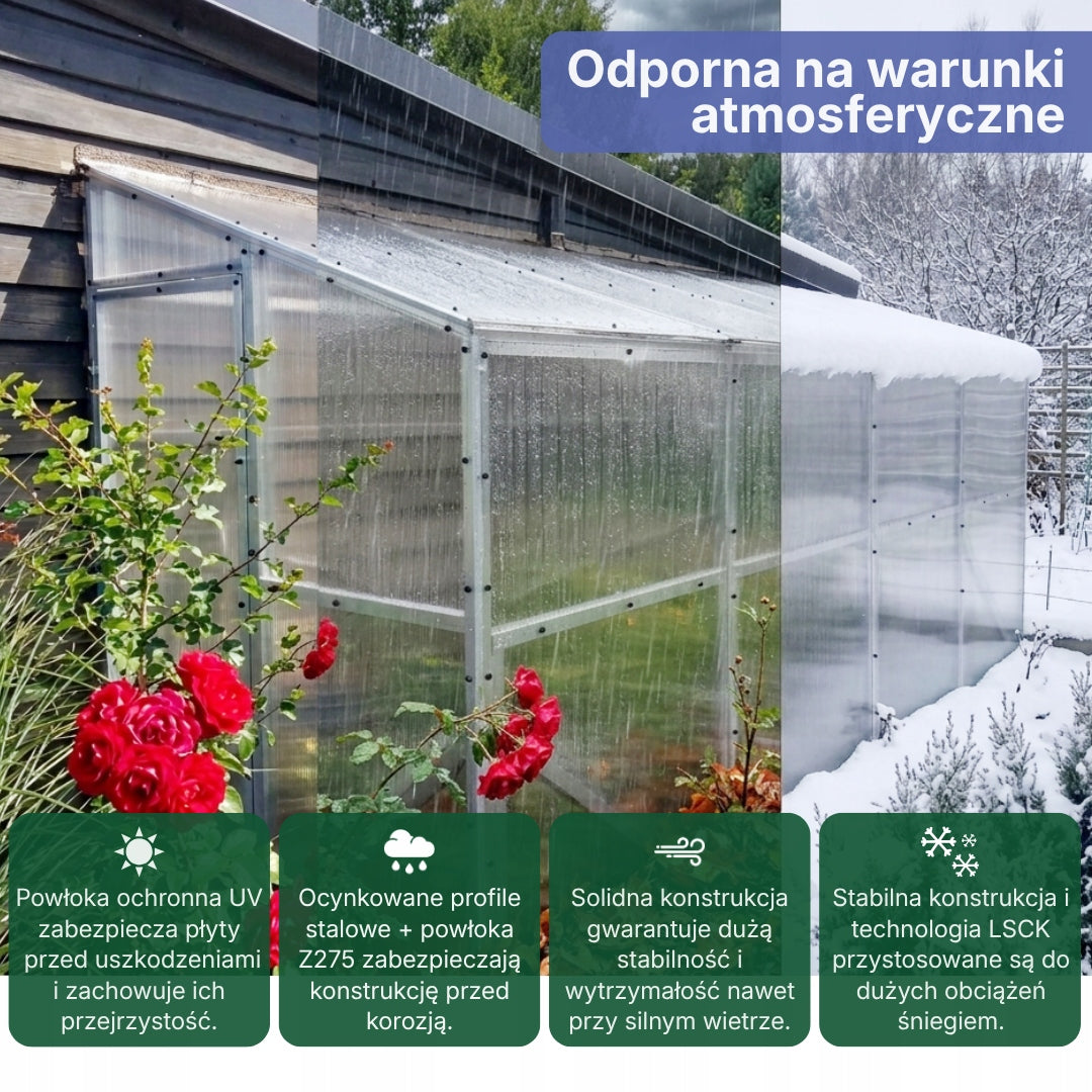 Greenhouse Wall Mounted 1,5x4m Polycarbonate 4mm Strong Profile 40x40mm Zinc Manufacturer ETL