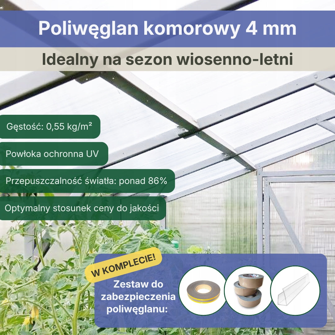 Greenhouse Wall Mounted 1,5x4m Polycarbonate 4mm Strong Profile 40x40mm Zinc Manufacturer code szklarnia-przyścienna-1,5x4-4mm
