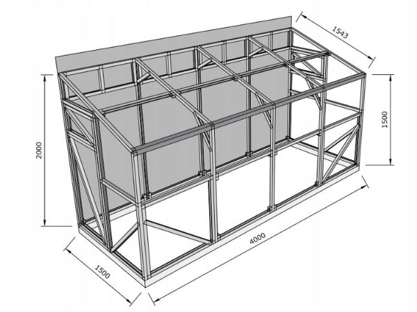 Greenhouse Wall Mounted 1,5x6m Polycarbonate 4mm Strong Profile 40x40mm Zinc Manufacturer ETL