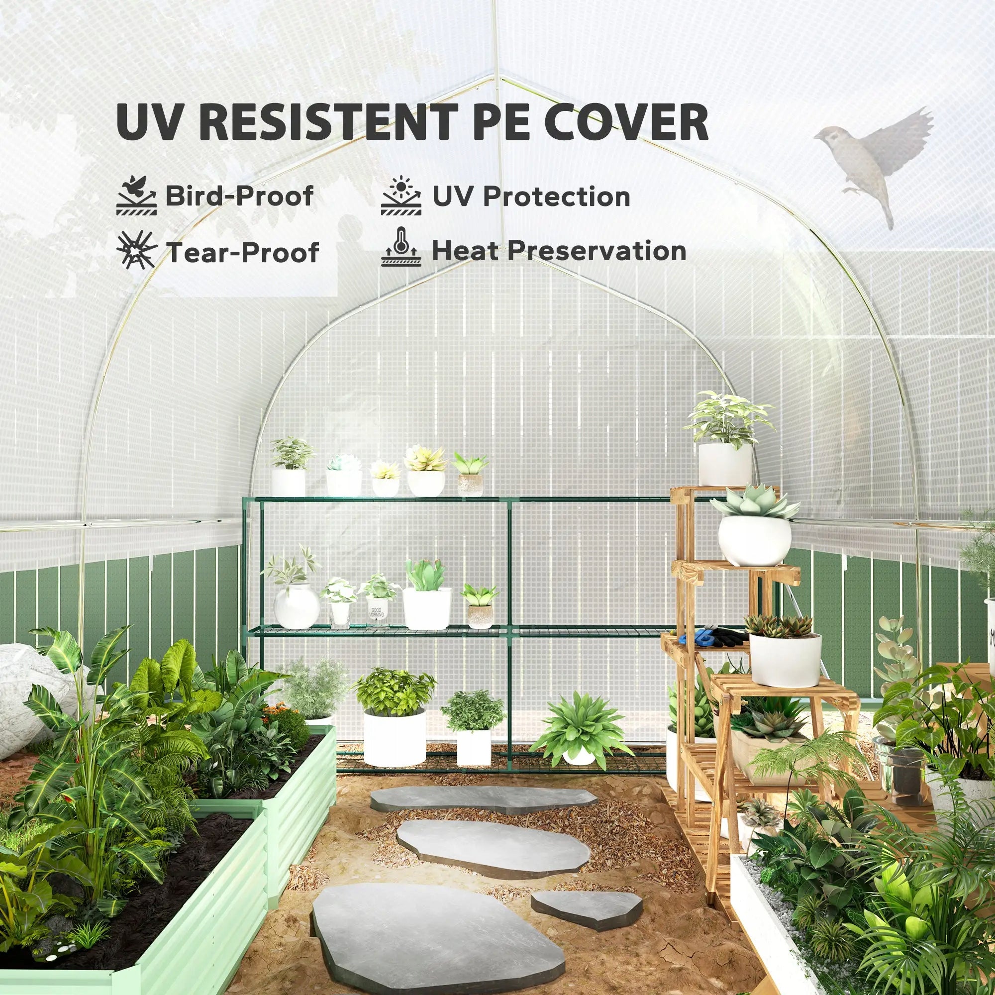Greenhouse garden foil tunnel 3x2x2 m, foil, 8 windows, UV protection, doors Length 3 m