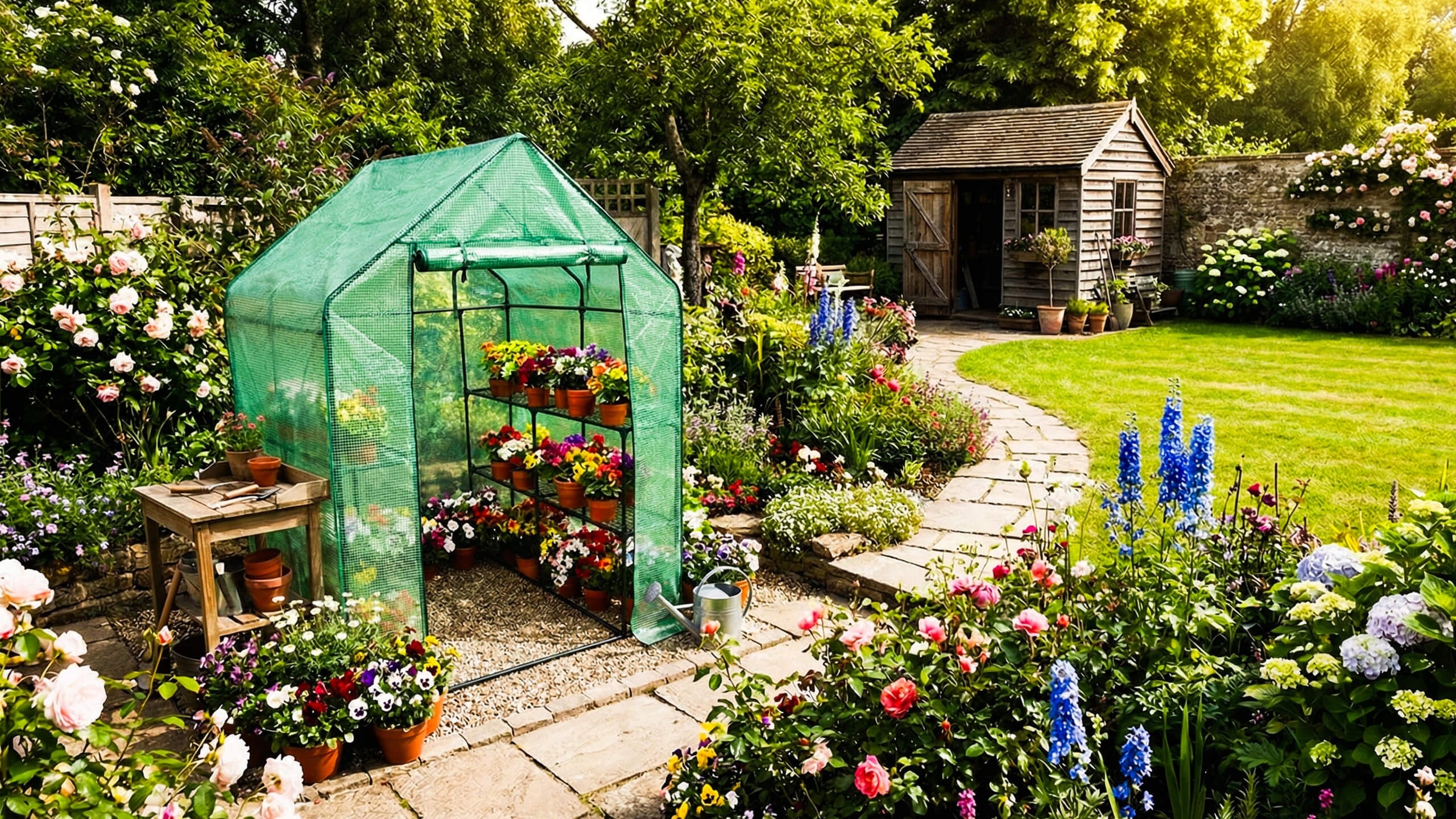 Greenhouse garden foil tunnel vegetable garden folate mesh 143x143x195 cm Product height 195 cm