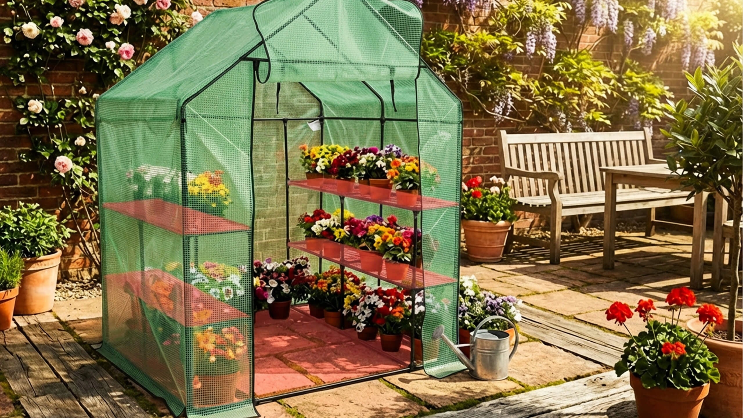 Greenhouse garden foil tunnel vegetable garden mesh 143x143x195 cm Length 1.43 m