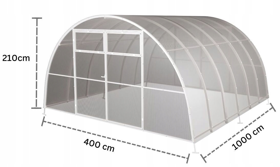 Greenhouse garden tunnel polycarbonate 4x10 m 8mm strong maxi profile 40x20 Width 4 m