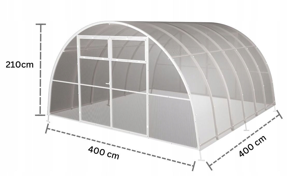 Greenhouse garden tunnel polycarbonate 4x4 m 4mm strong maxi profile 40x20 Length 4 m