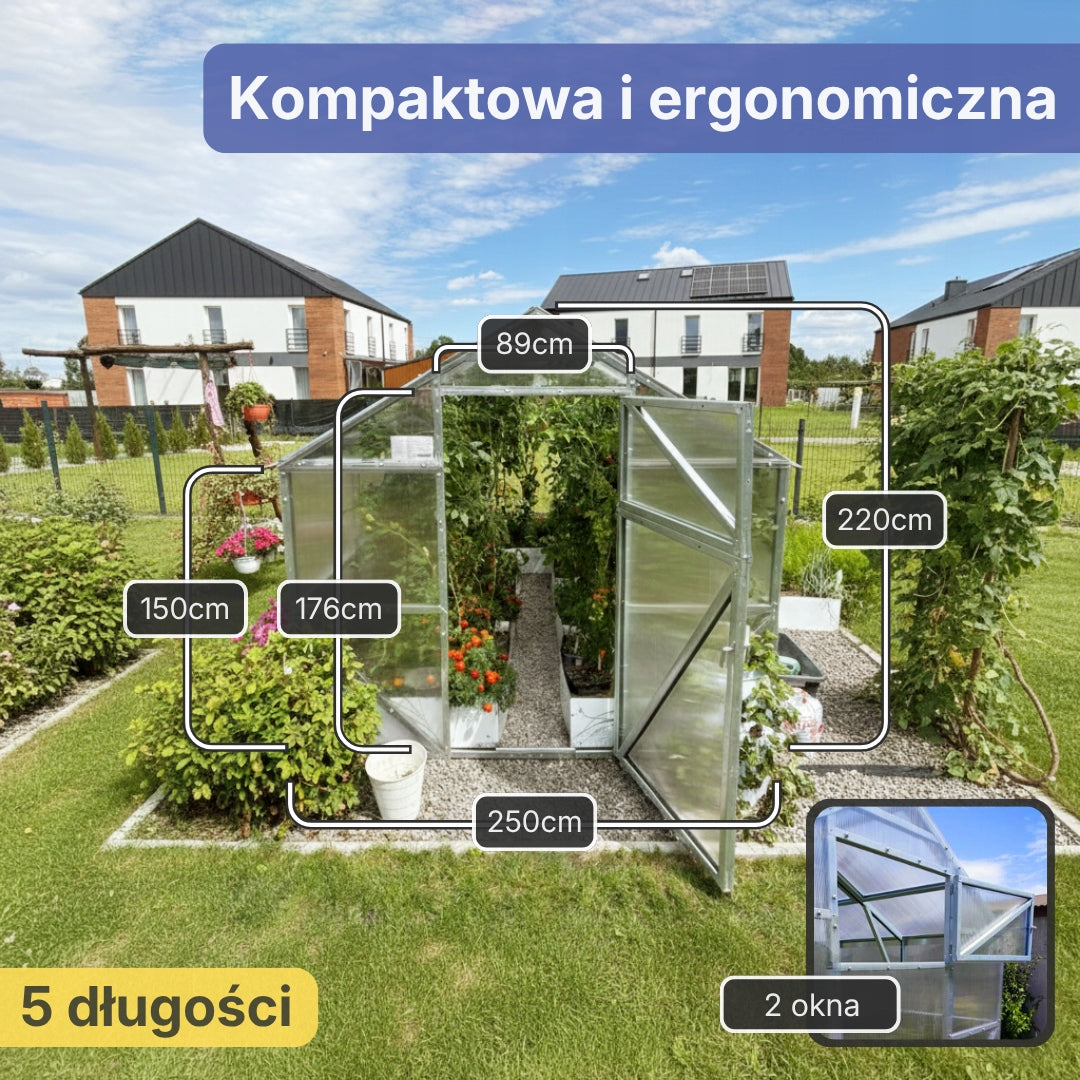 Greenhouse made of polycarbonate 2.5x4 m cottage Classic PW 6mm Strong profiles Zinc Length 4 m