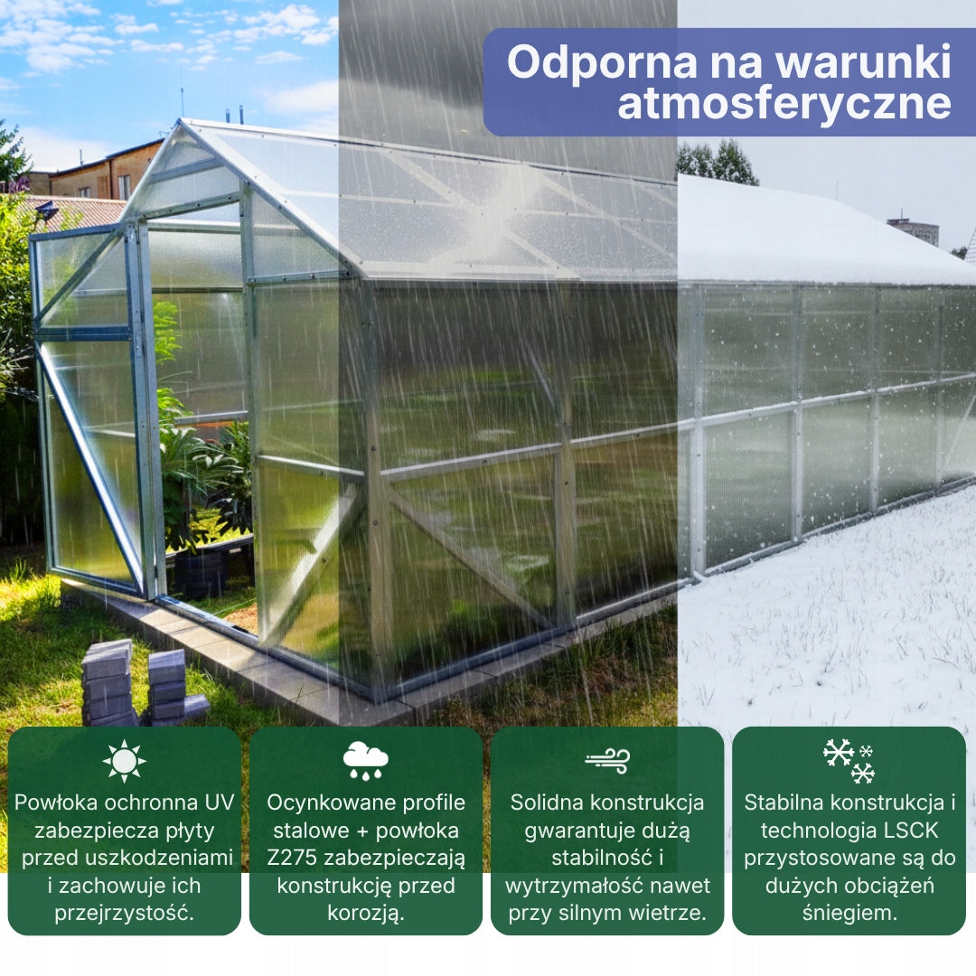 Greenhouse made of polycarbonate 2.5x4 m cottage Classic PW 6mm Strong profiles Zinc Manufacturer ETL