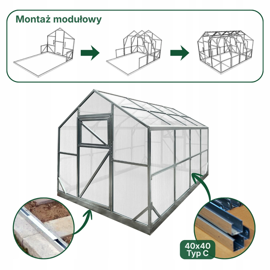 Greenhouse made of polycarbonate 2.5x4 m cottage Classic PW 6mm Strong profiles Zinc Manufacturer code szklarnia-classic-2,5x4-6mm