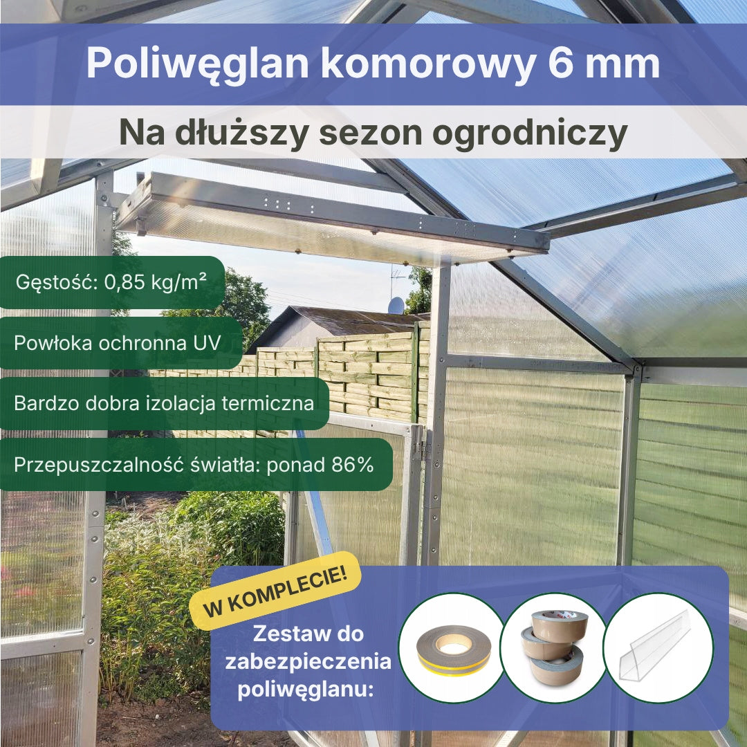 Greenhouse made of polycarbonate 2.5x4 m cottage Classic PW 6mm Strong profiles Zinc Product height 220 cm