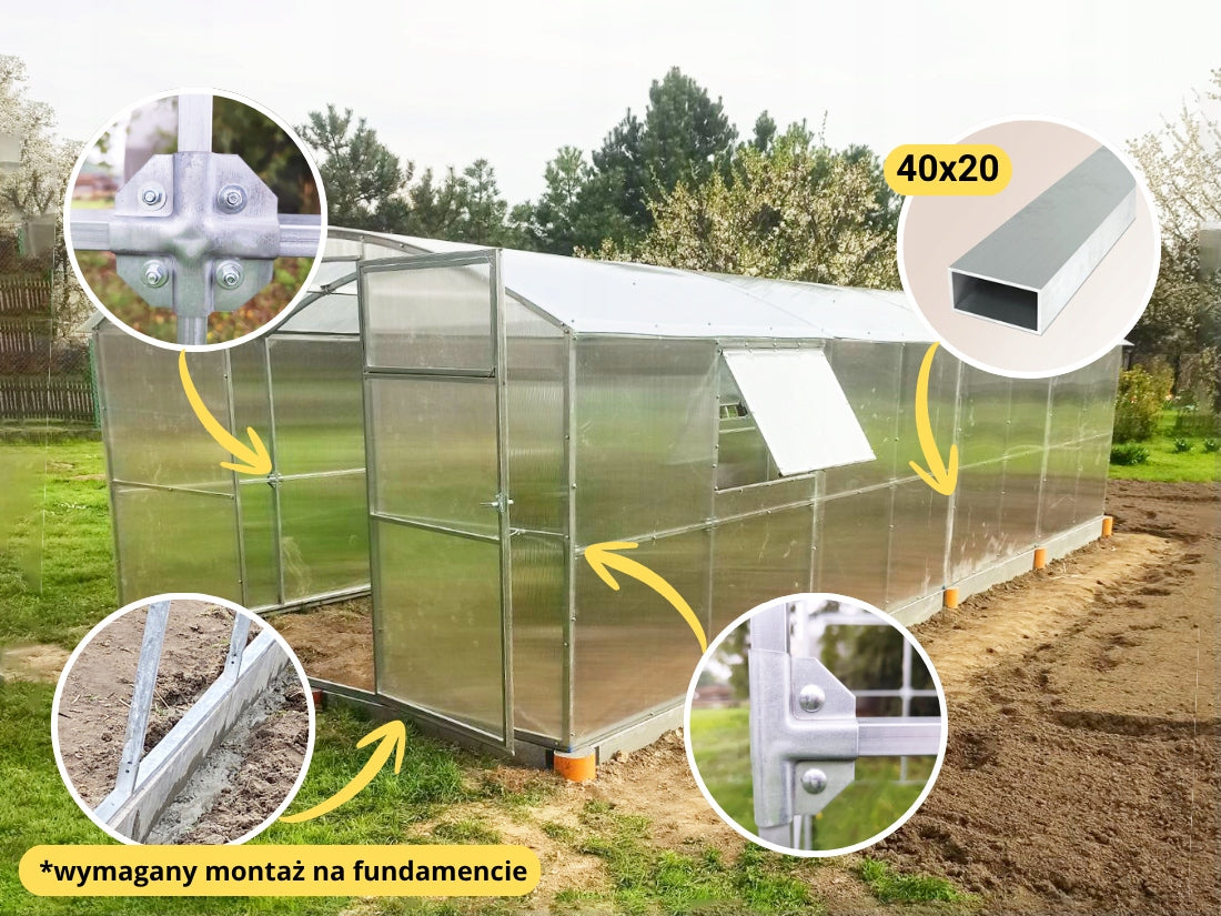 Greenhouse made of polycarbonate straight walls 3x4 m 6 mm ETL Gera-3 profile 40x20mm EAN (GTIN) 5904121898193