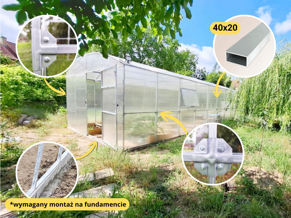Greenhouse polycarbonate 4x6 m Hestia straight walls p 40x20mm + polycarbonate 6 mm Product height 2.4 cm