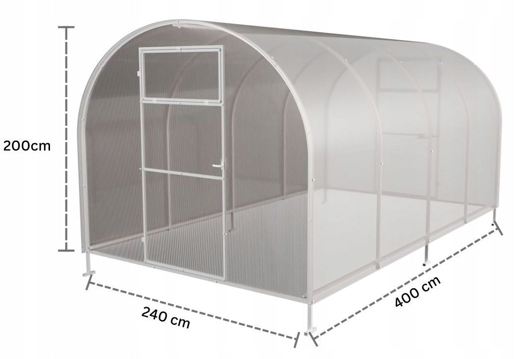 Greenhouse polycarbonate garden tunnel 2,4x4 m 4mm profiles 20x20 Manufacturer code Mocna Kompakt 2,5x4-20x40-4