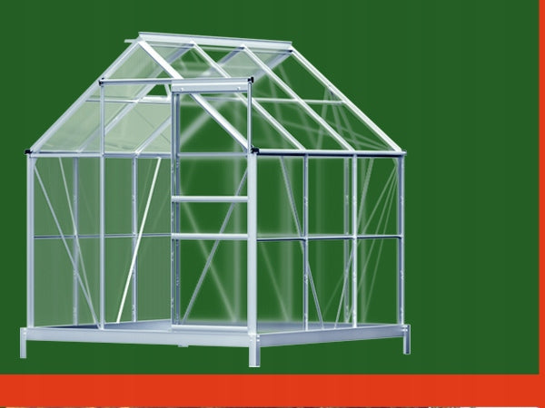 Greenhouse polycarbonate garden tunnel aluminum foundation window door 5,85 m³ Length 195 m