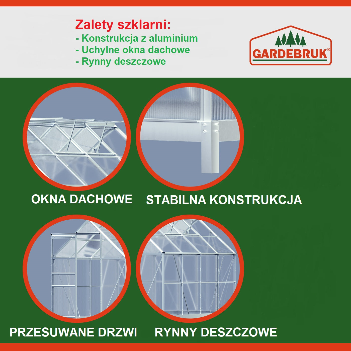 Greenhouse polycarbonate garden tunnel aluminum foundation window door 5,85 m³ Product height 195 cm