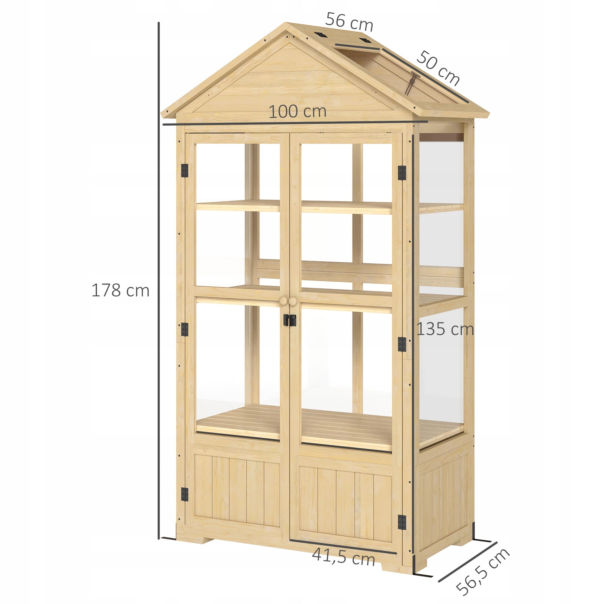 Greenhouse with Shelf, Transparent Enclosure, Roof Window, Lockable Door Length 56.5 m