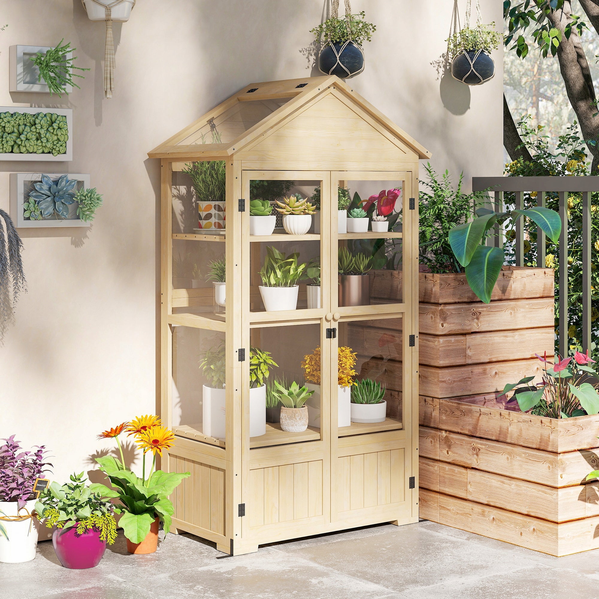 Greenhouse with Shelf, Transparent Enclosure, Roof Window, Lockable Door Packaging status original