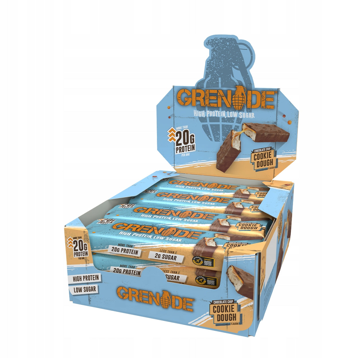 Grenade Display Choco Chip Cookie Dough 12 x 60g Protein WHEY Bars Set
