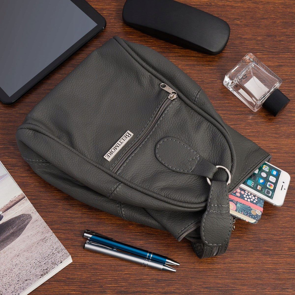 Grey Backpack Women's Leather Bag 2in1 Beltimore Brand Beltimore