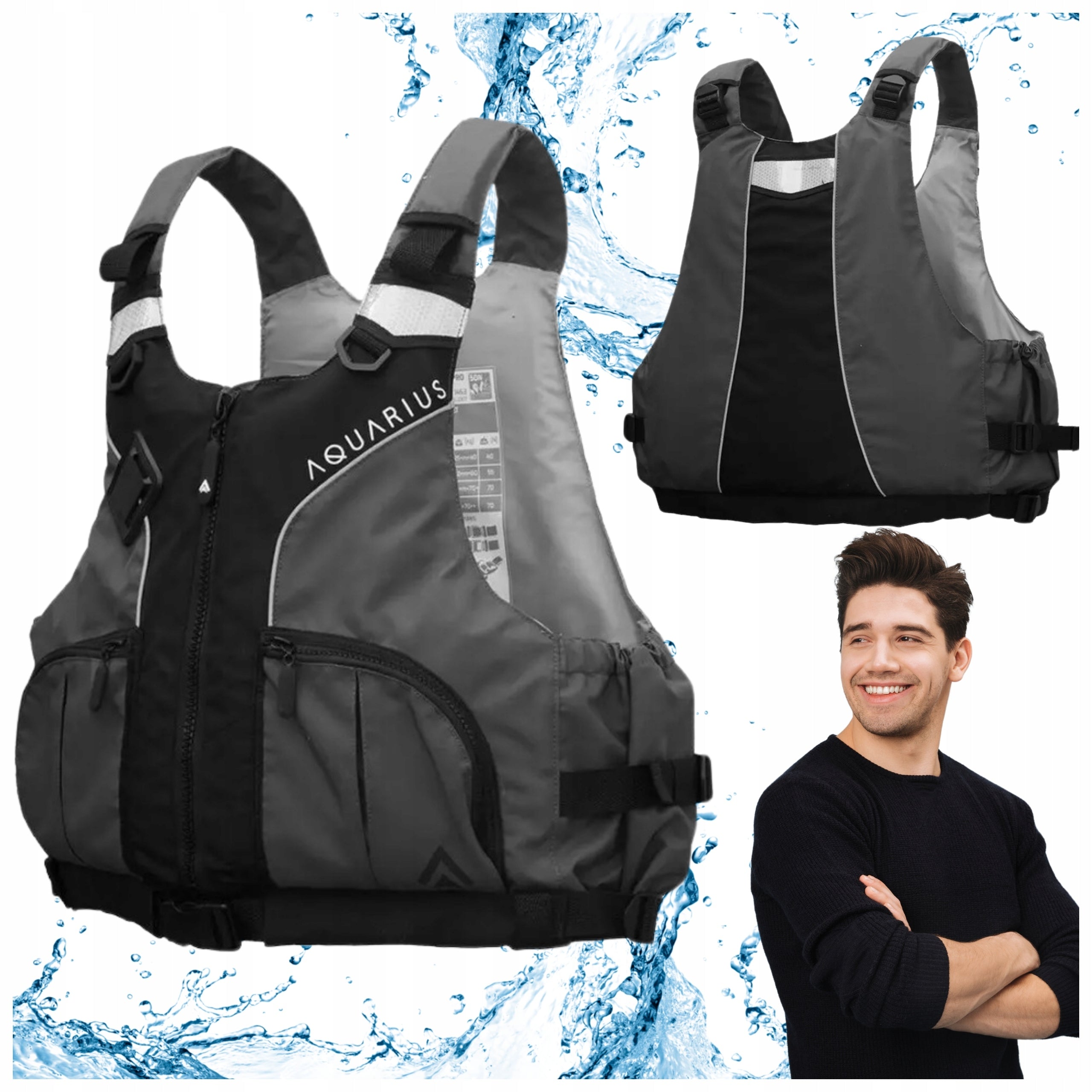 Grey Life Vest Safety Vest MQ Pro Up to 90 Kg For Kayak Board L-XL