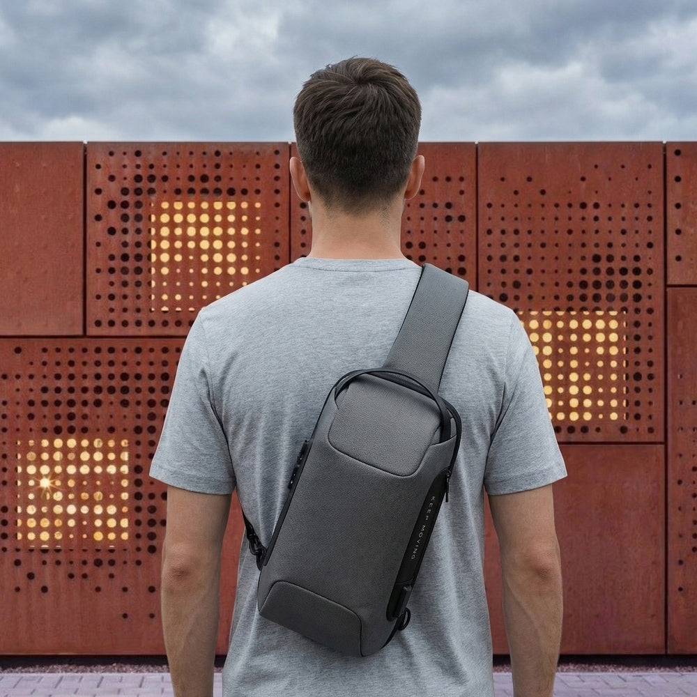 Grey One Shoulder Backpack Bange BG-22085 USB Padlock for Portable Console Brand Bange