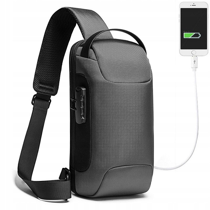 Grey One Shoulder Backpack Bange BG-22085 USB Padlock for Portable Console
