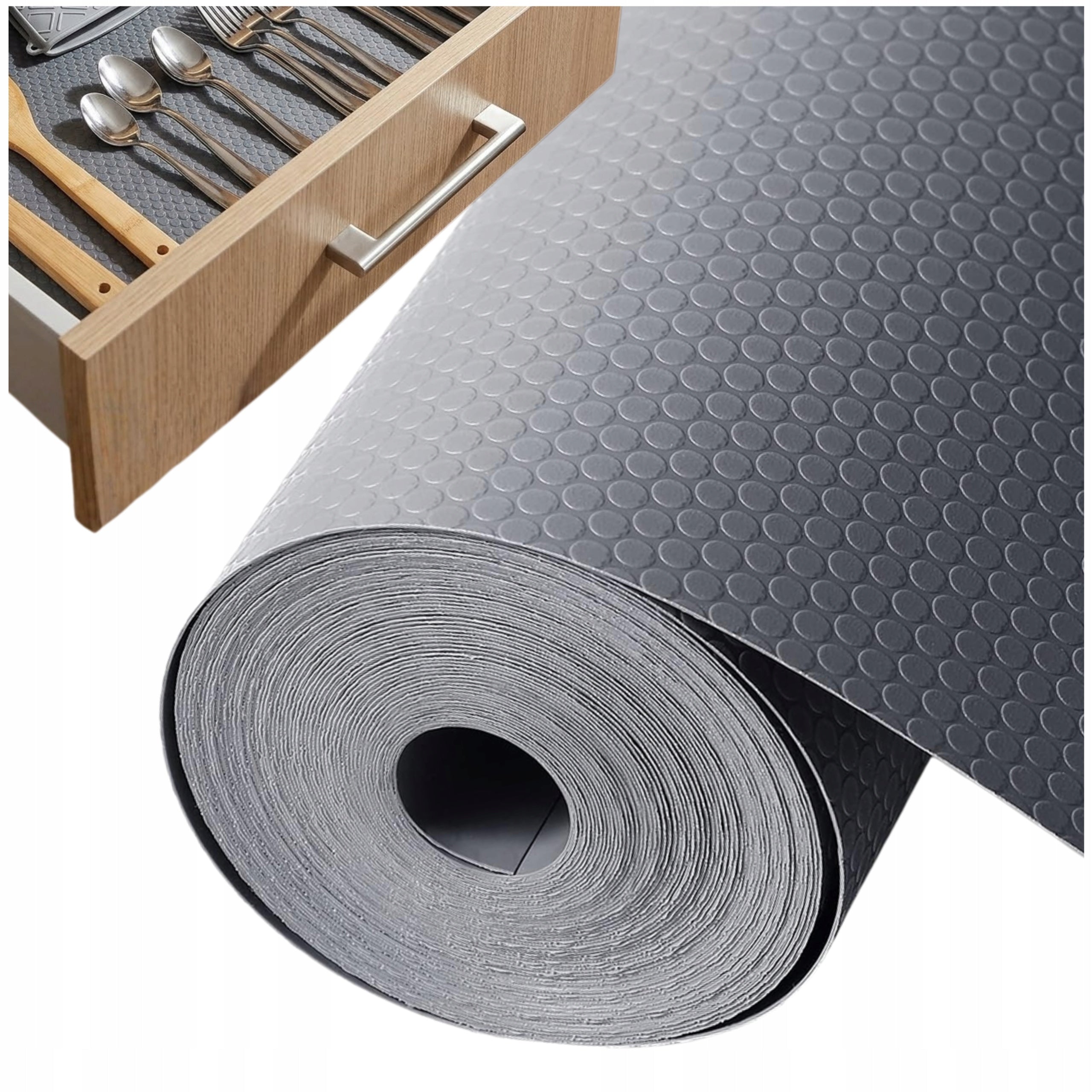 Grey Protective Mat For Drawers Cabinets Non-Slip 500x50cm Stain Resistant