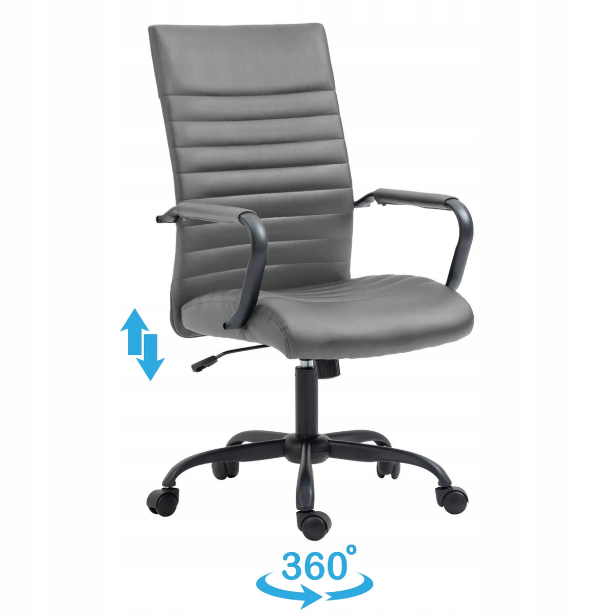 Grey Swivel Armchair for Computer with Armrests Office Eco Leather NEVA Brand MONOVO