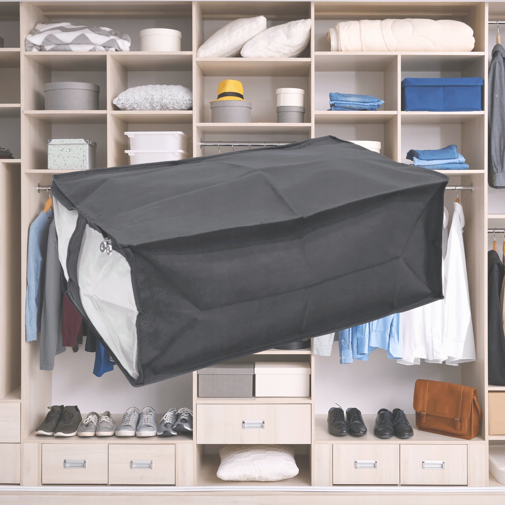Grey ogranizer, wardrobe container for zipper bedding 40x60x25cm Number of pieces 1 pcs