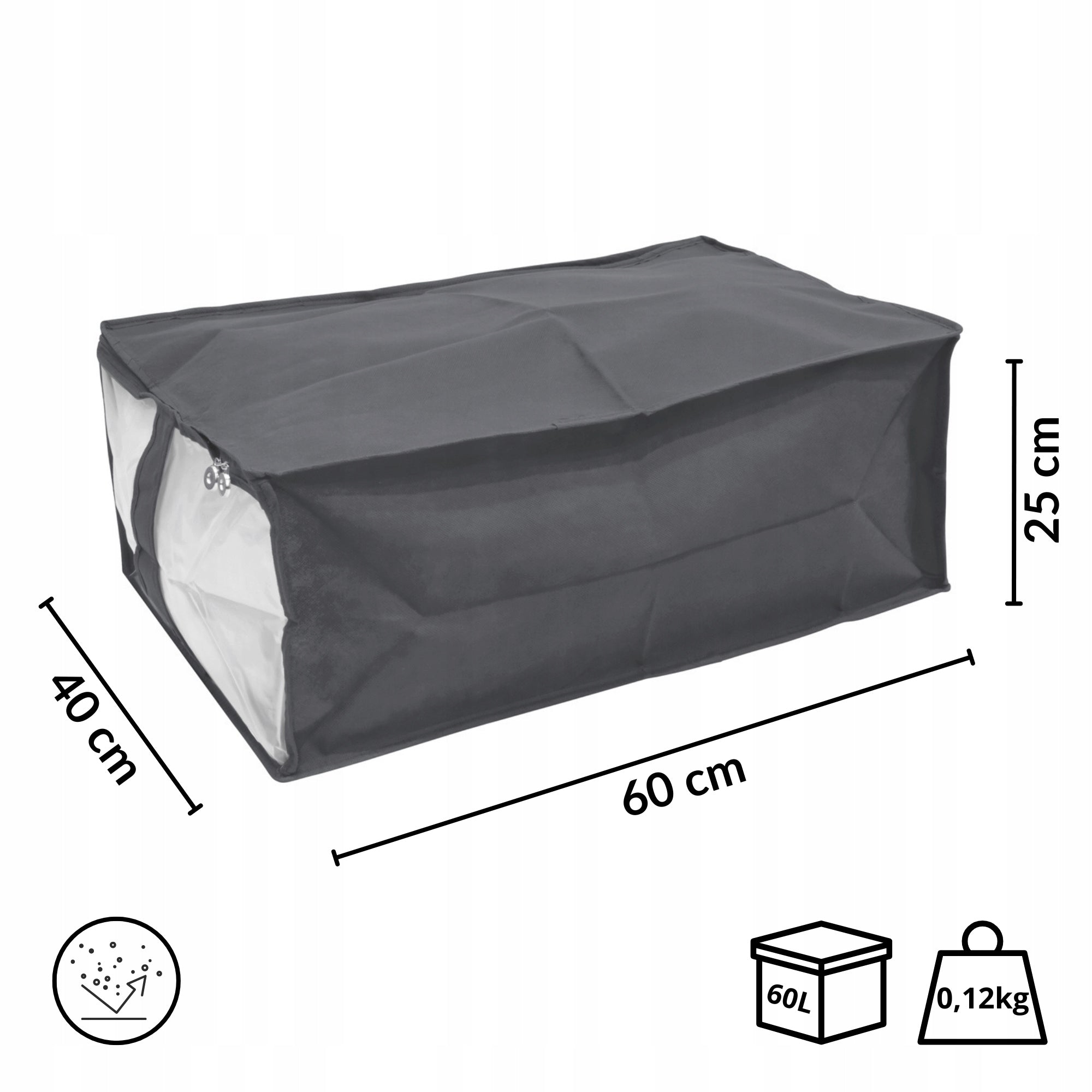 Grey ogranizer, wardrobe container for zipper bedding 40x60x25cm Packaging status original