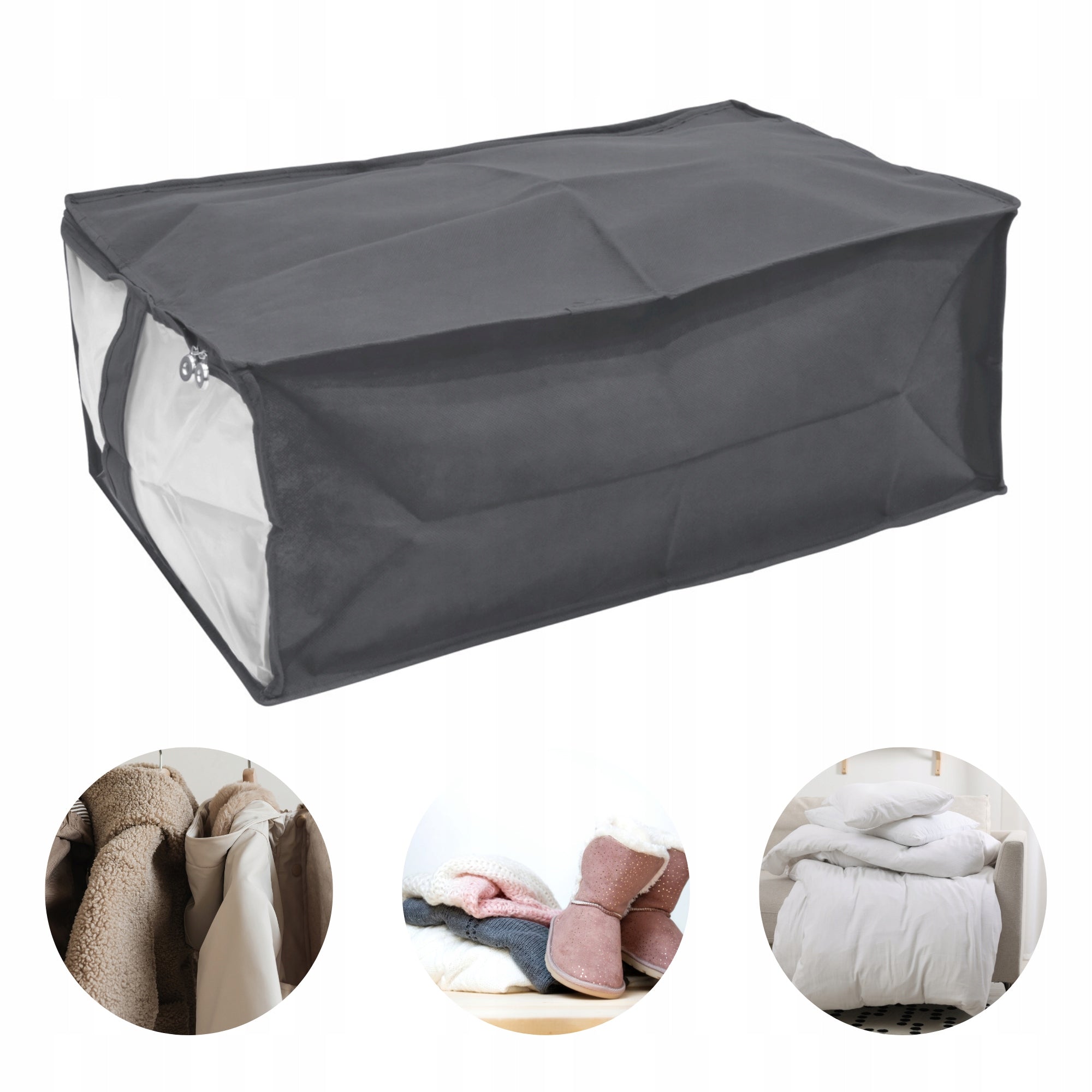 Grey ogranizer, wardrobe container for zipper bedding 40x60x25cm