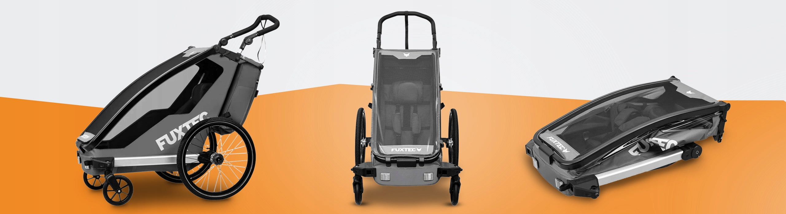 Grey trailer FUXTEC 1-seater with handle and straps FOR CHILDREN FOLDING Manufacturer code FX-FA1S