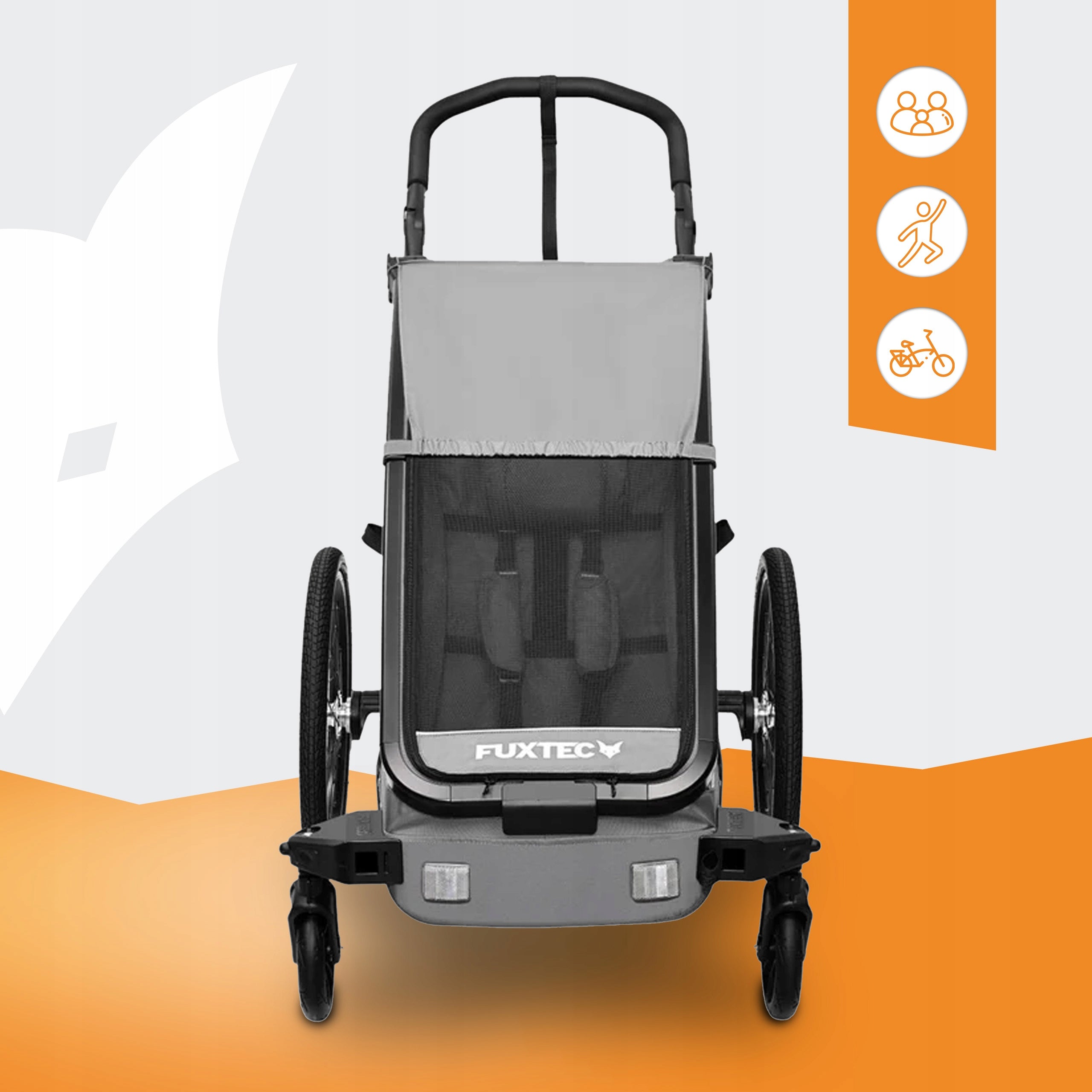 Grey trailer FUXTEC 1-seater with handle and straps FOR CHILDREN FOLDING Product width 125 cm