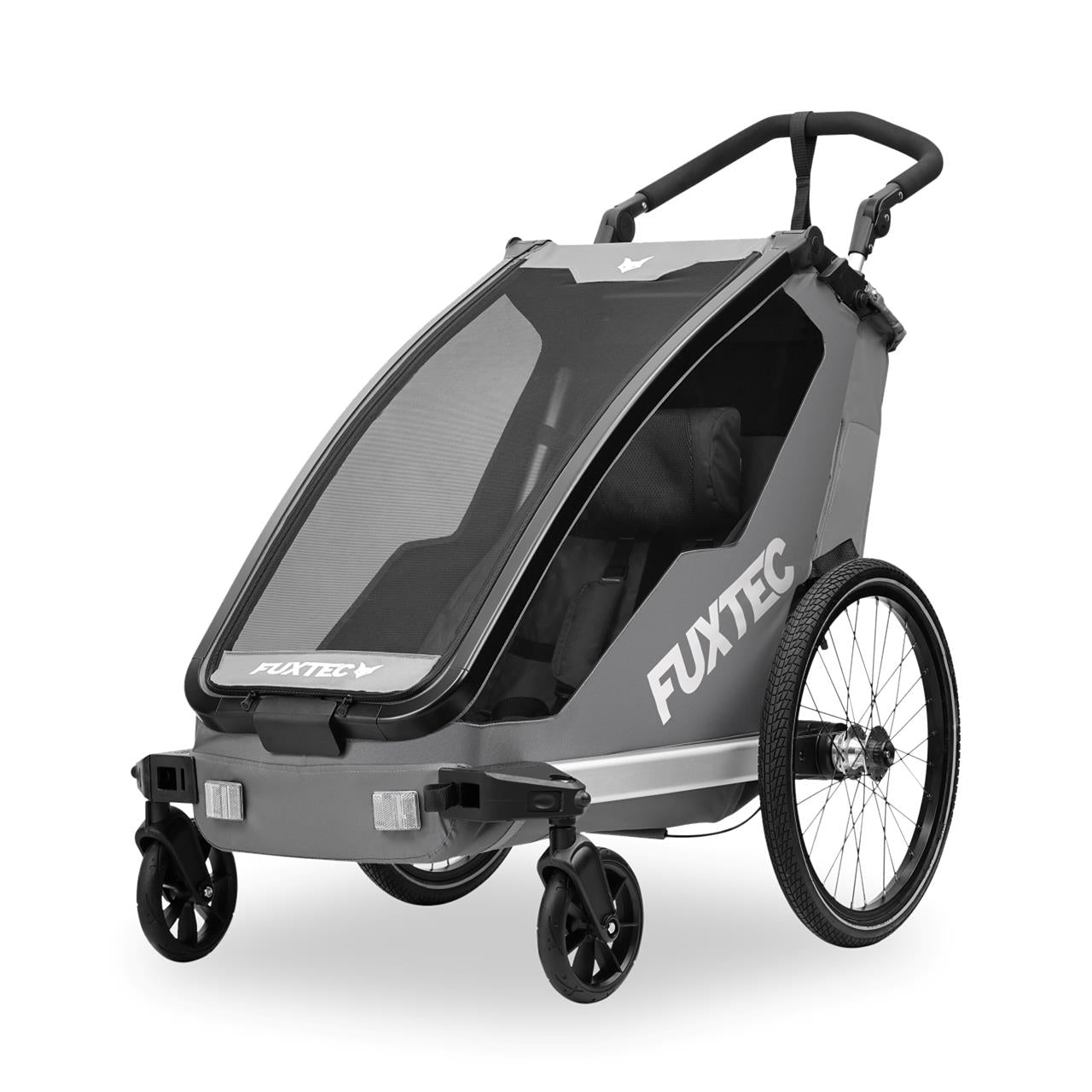 Grey trailer FUXTEC 1-seater with handle and straps FOR CHILDREN FOLDING