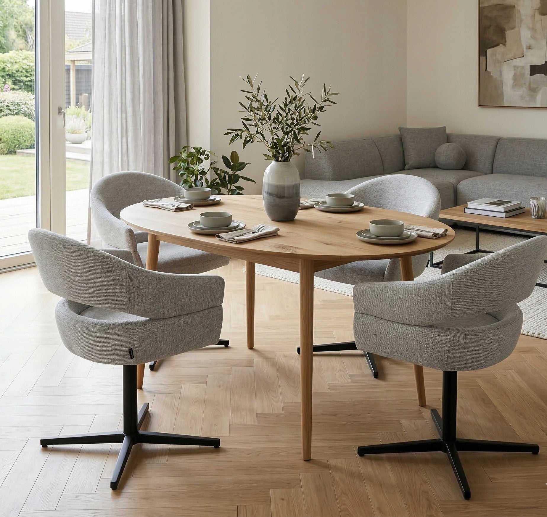 Grey upholstered office chair with springs in the seat OVIO-S Packaging status original