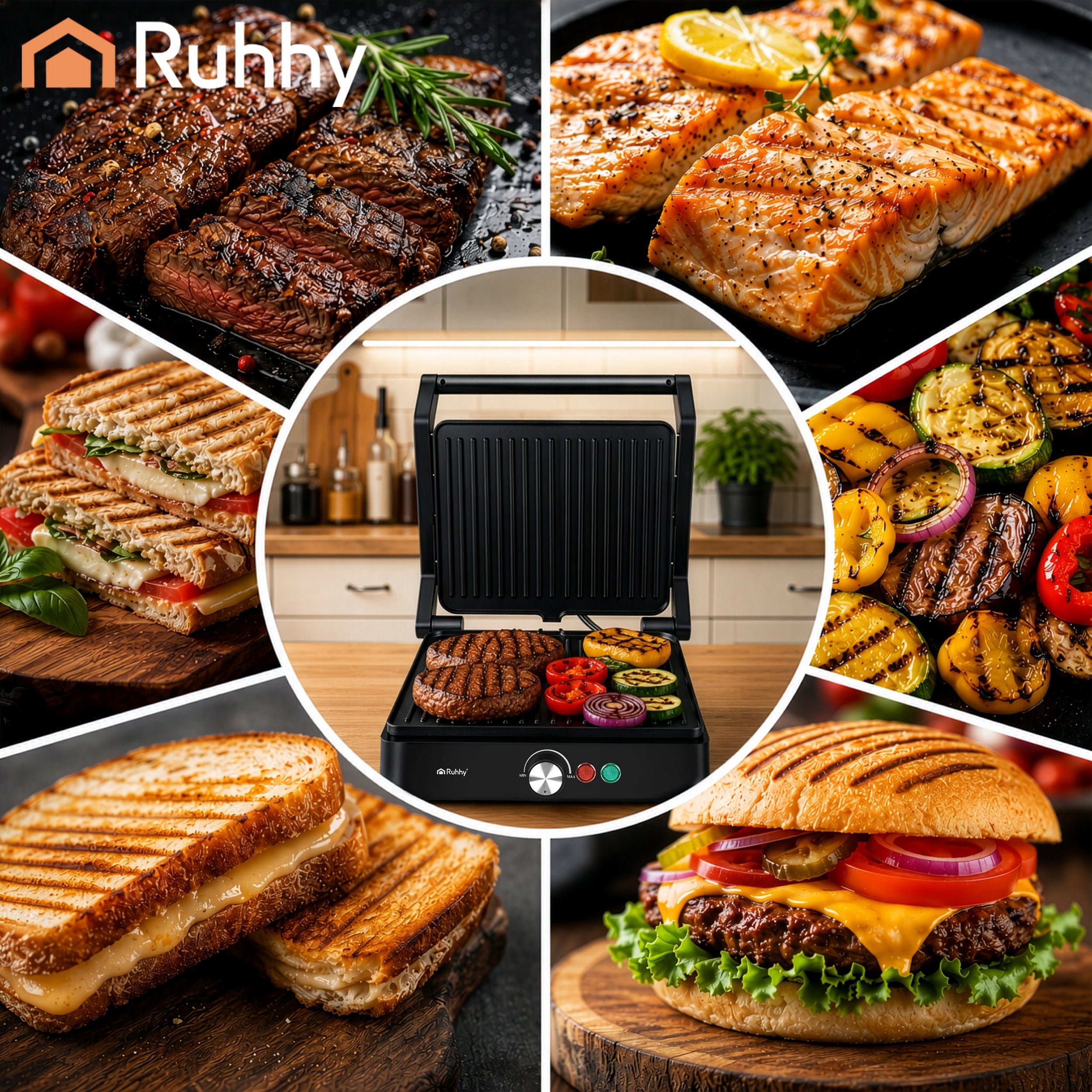 Grill Electric Toaster for Panini Toaster Sandwich Fold-out + Adjustable Packaging status original