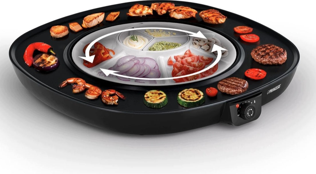 Grill Plate Electric Gourmet 45x45 cm Rotary Platter 1100W 6 People